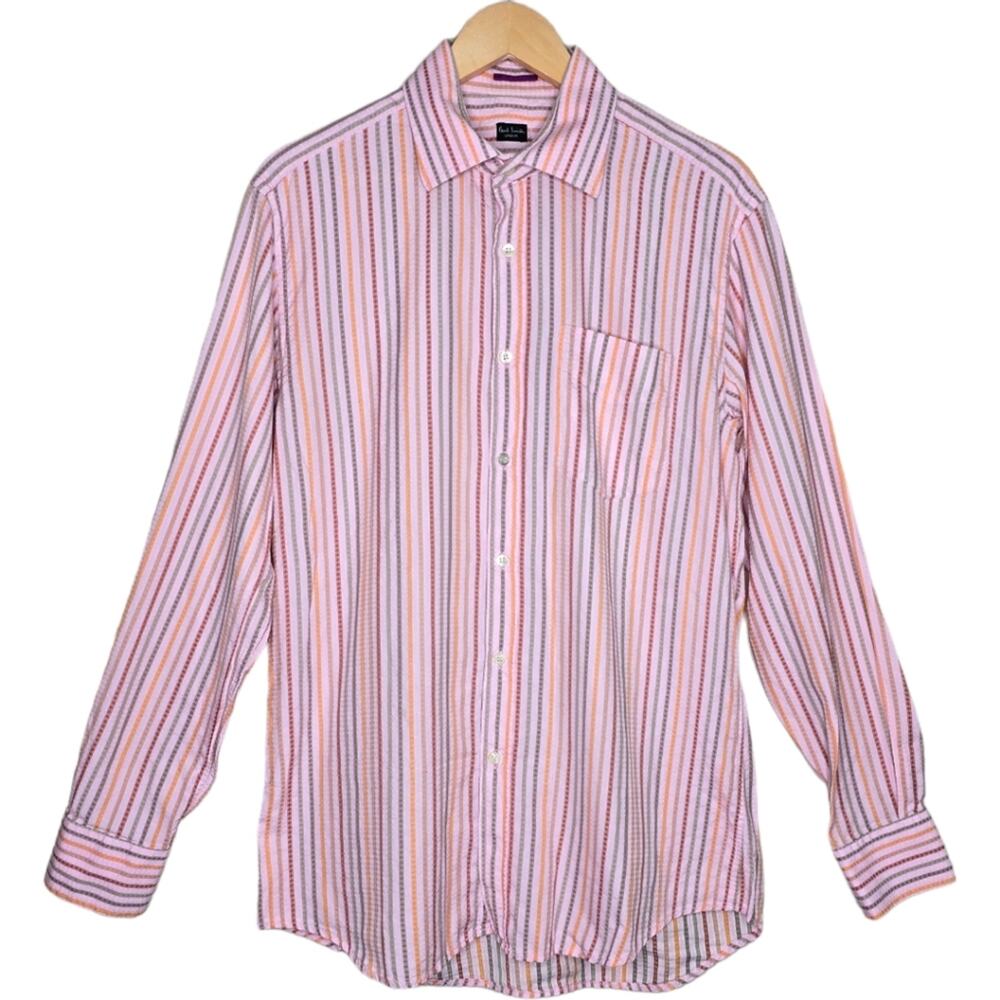 Paul Smith Pink Striped 100% Cotton Button Down Shirt Size L‎